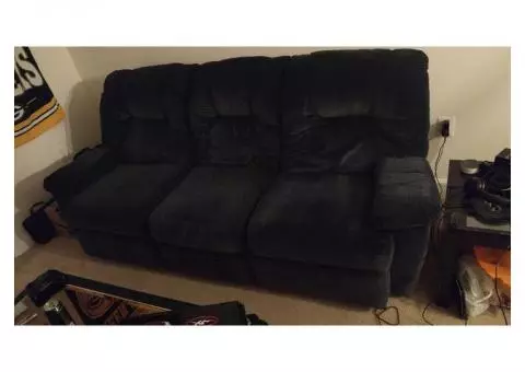 Blue 3 seat recliner couch